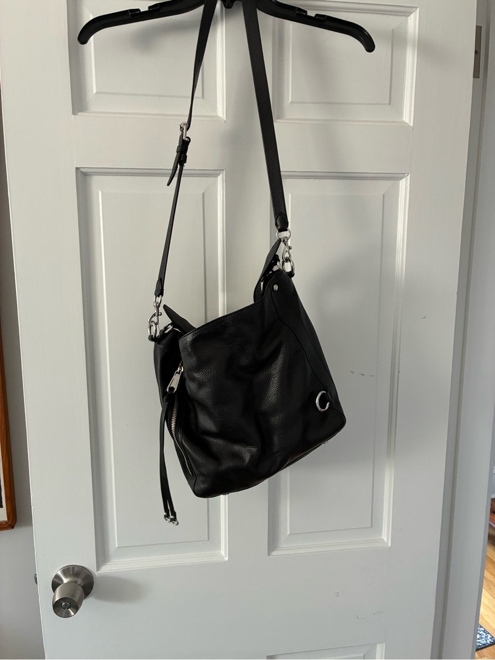 Rebecca Minkoff Black Leather Shoulder Bag with Silver Hardware